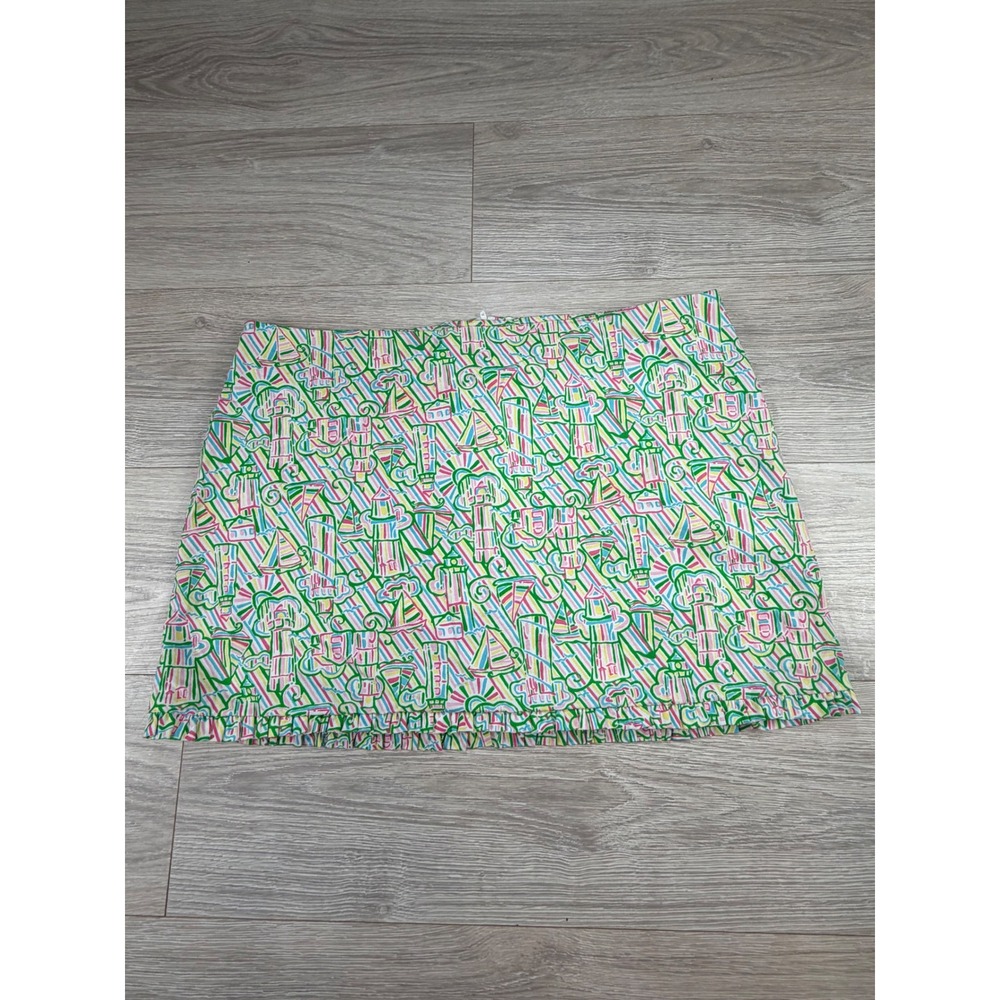 Lilly Pulitzer Guiding Light Sailboat Lighthouse Print Mini Skirt Pink Green 14